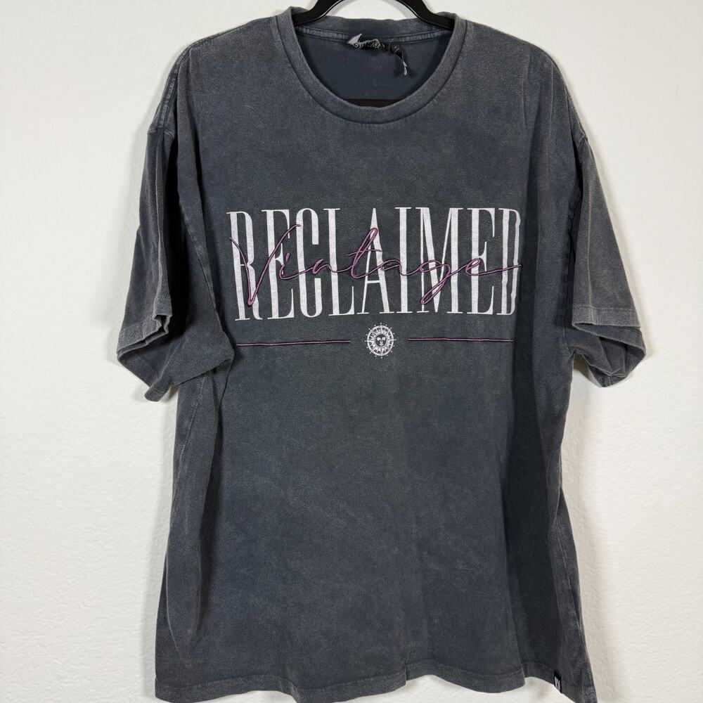 RECLAIMED VINTAGE T Shirt Mens M Washed Black Distressed Graphic Tee Oversized